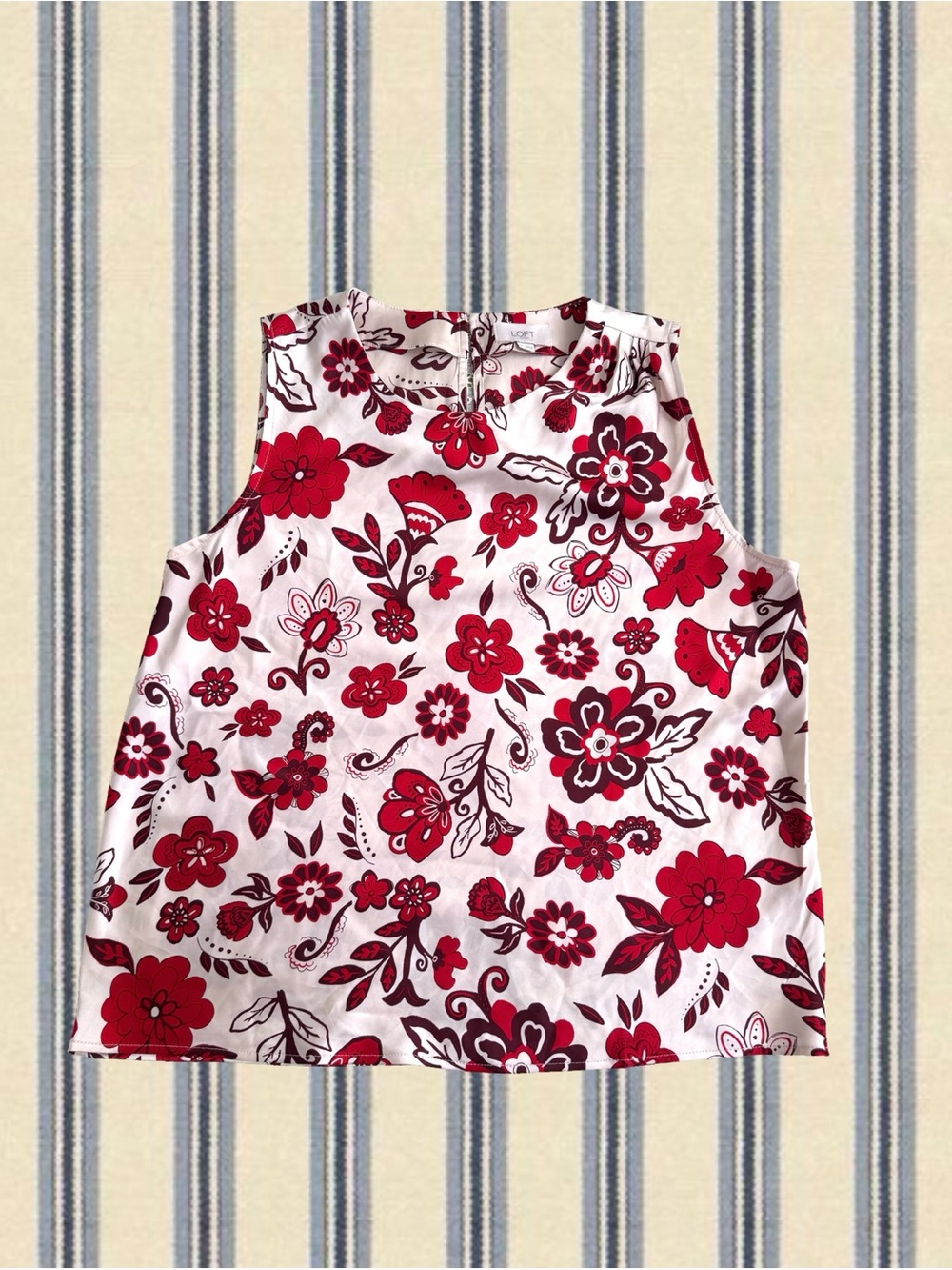 LOFT Women’s White Tank Top with Red Floral Print
